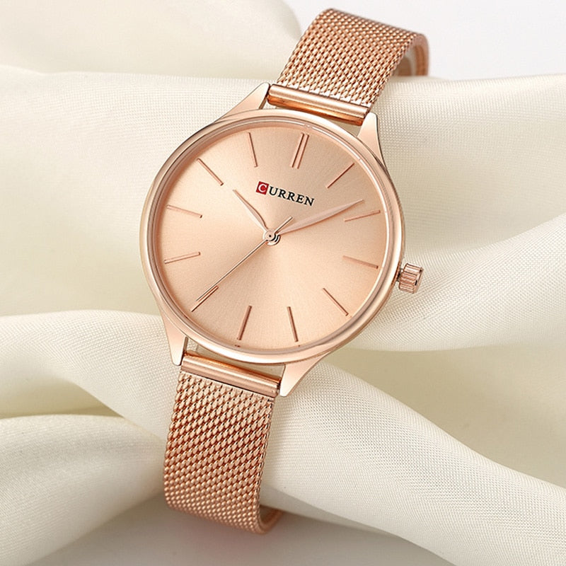 CURREN Women's Watches Luxury Wristwatch Clock for Women Milanese Steel Lady Rose Gold Ladies Watch