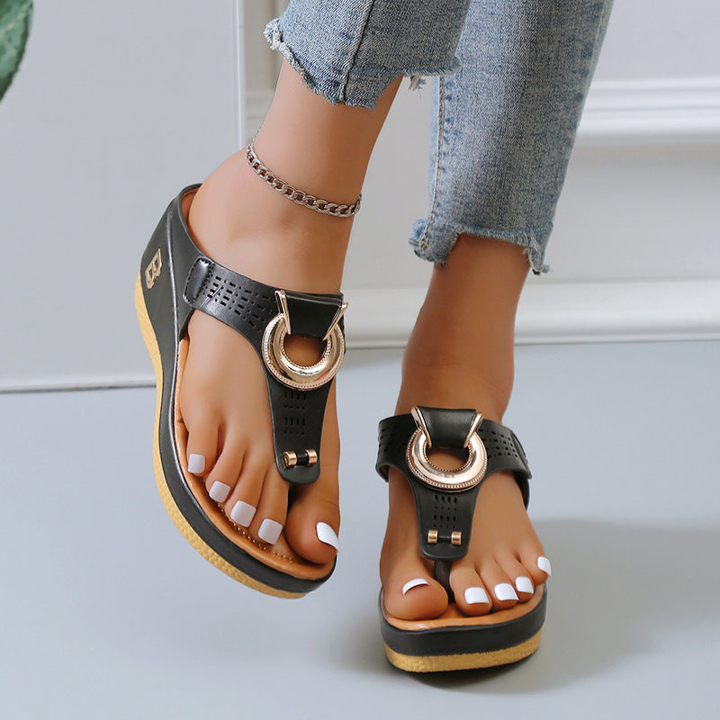 Women's Shoes Summer New Beach Flip-Flops Wedge Sandals Plus Size Roman Shoes