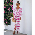 Tie-Dye Loose Dress with Belt for Home Leisure and Casual Wear