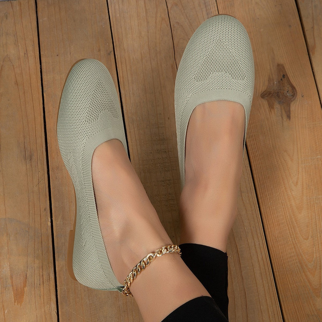 Large size flying knit single shoes for women, new spring and autumn collection, round toe, low heel, lazy casual mother shoes