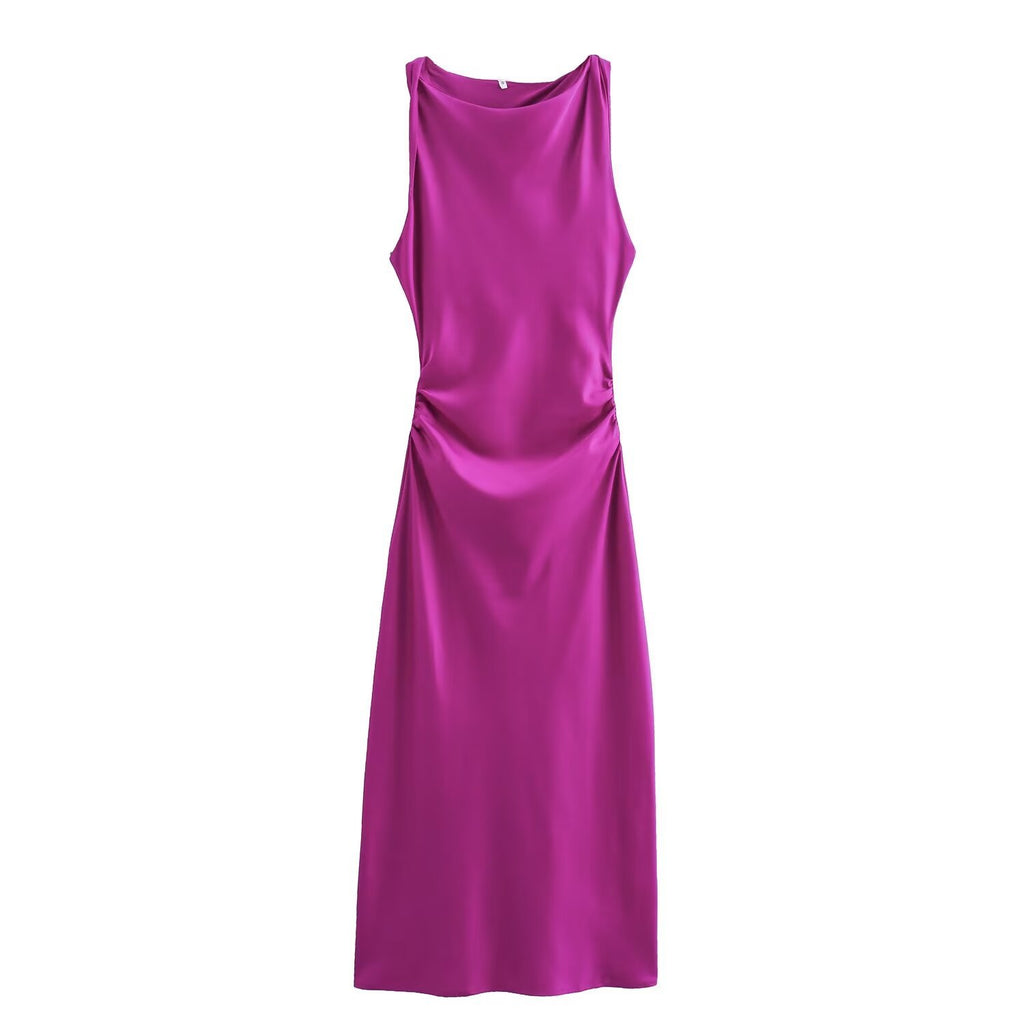 Sleeveless pleated slim fit vest long skirt
