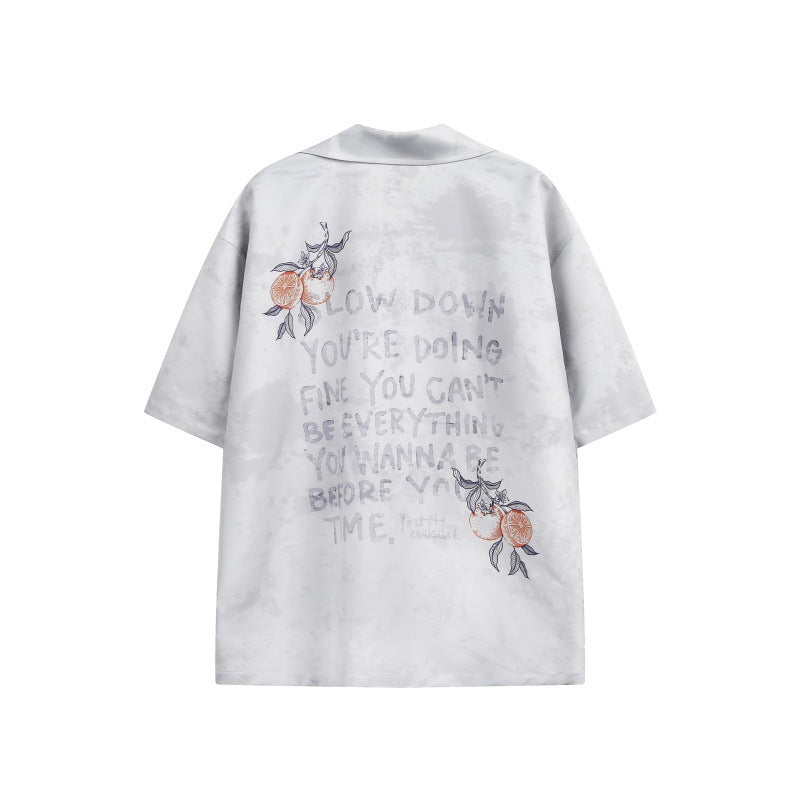 Fruit print design for men's and women's loose short sleeved shirts