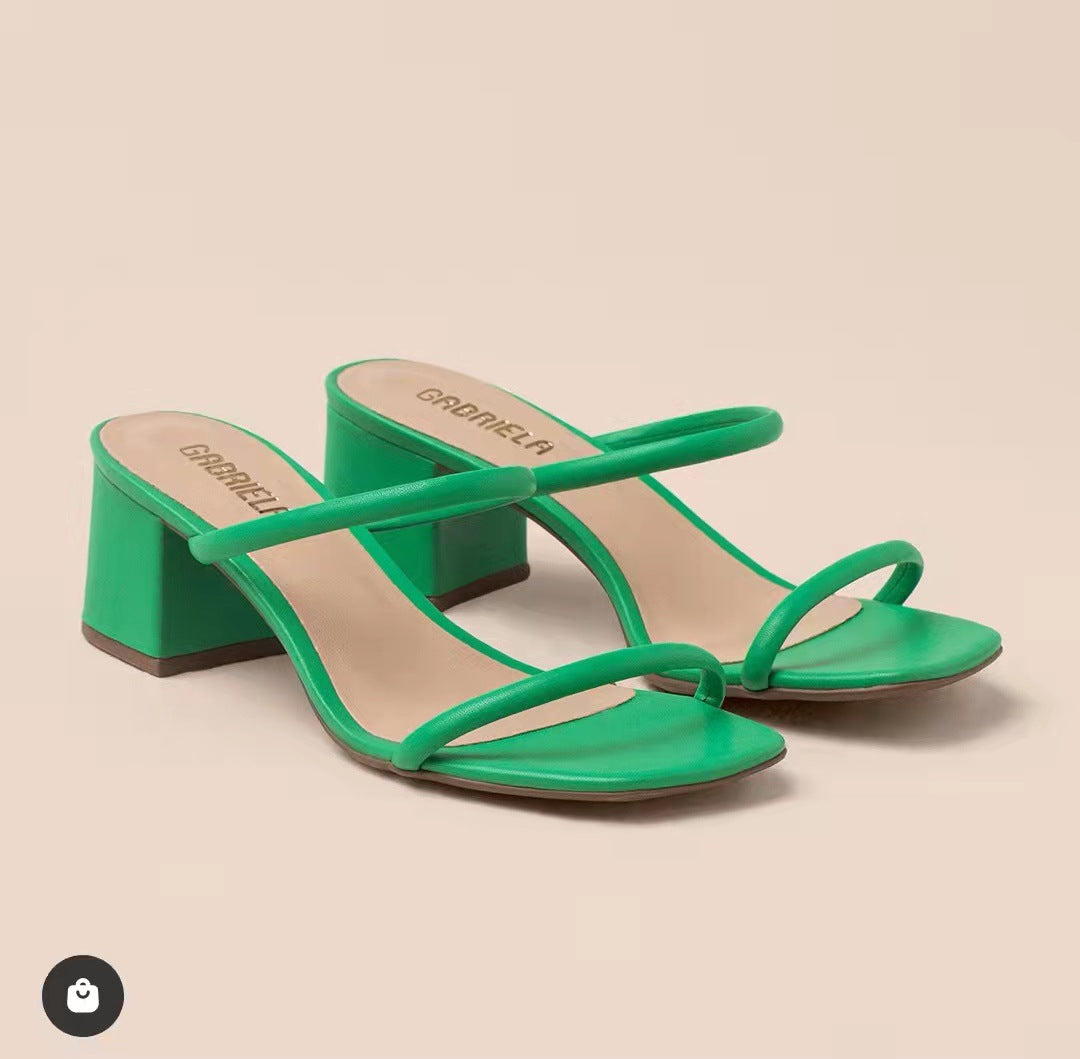 New Thin Strap Thick Heel Sandals High Heel Slippers Large Size Women's Shoes