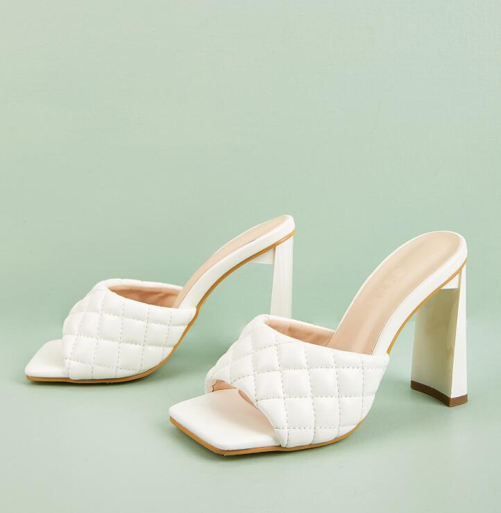 Summer Comfortable Soft Pu Leather Women Mules Slippers Outdoor Fashion Square Head High Heels Party Female Shoes