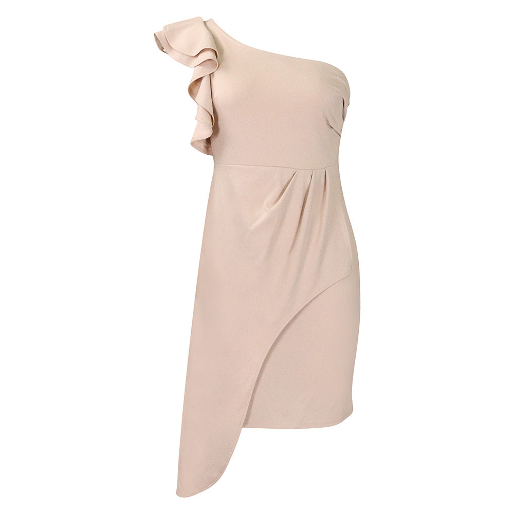 Women's Oblique Collar Ruffle Skirt