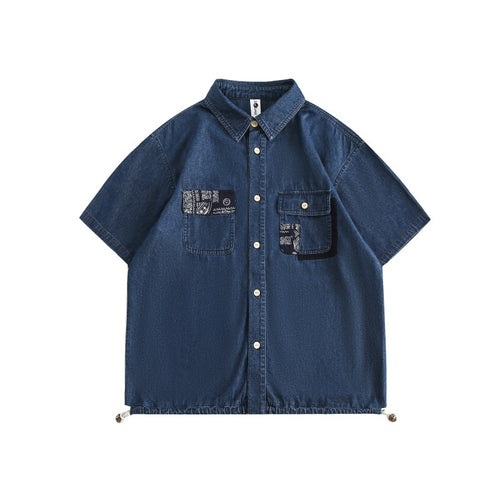 Cashew flower spliced washed workwear denim shirt