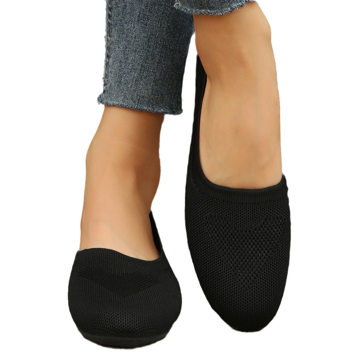 Large size flying knit single shoes for women, new spring and autumn collection, round toe, low heel, lazy casual mother shoes