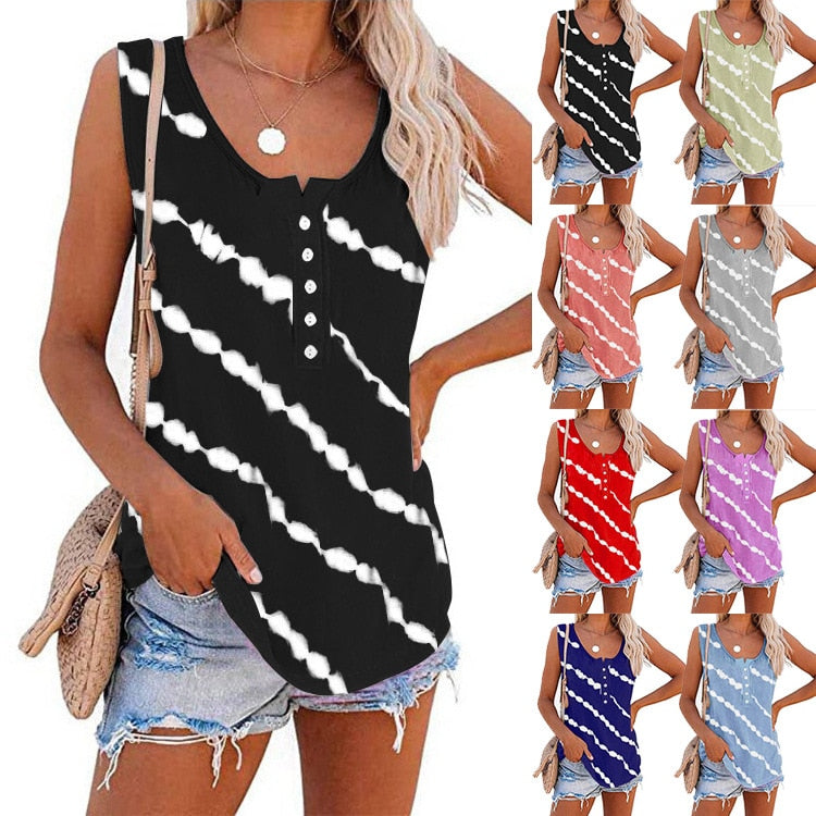 T-shirt women new summer comfortable leisure inclined stripe T-shirt sleeveless collar buttons stripe tshirt MYJ168128