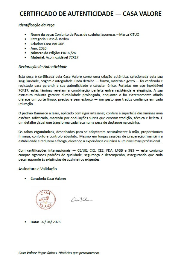 Conjunto Certificado de Facas de cozinha japonesas