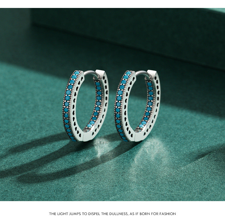 MODIAN Heart To Heart Ear Buckle Pure 925 Sterling Silver Vintage Turquoise Hoop Earrings For Women & Girls Fine Jewelry Gifts