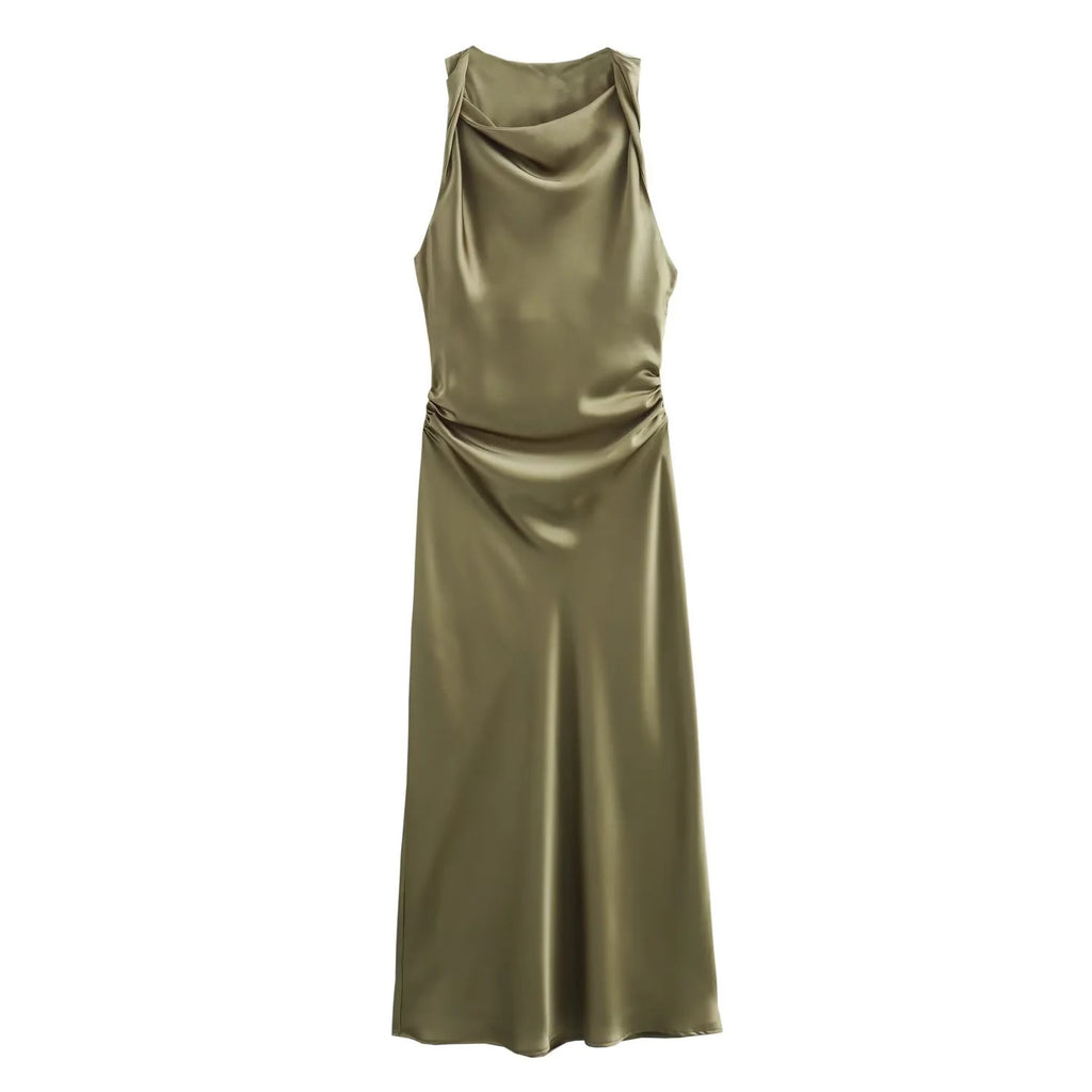 Sleeveless pleated slim fit vest long skirt