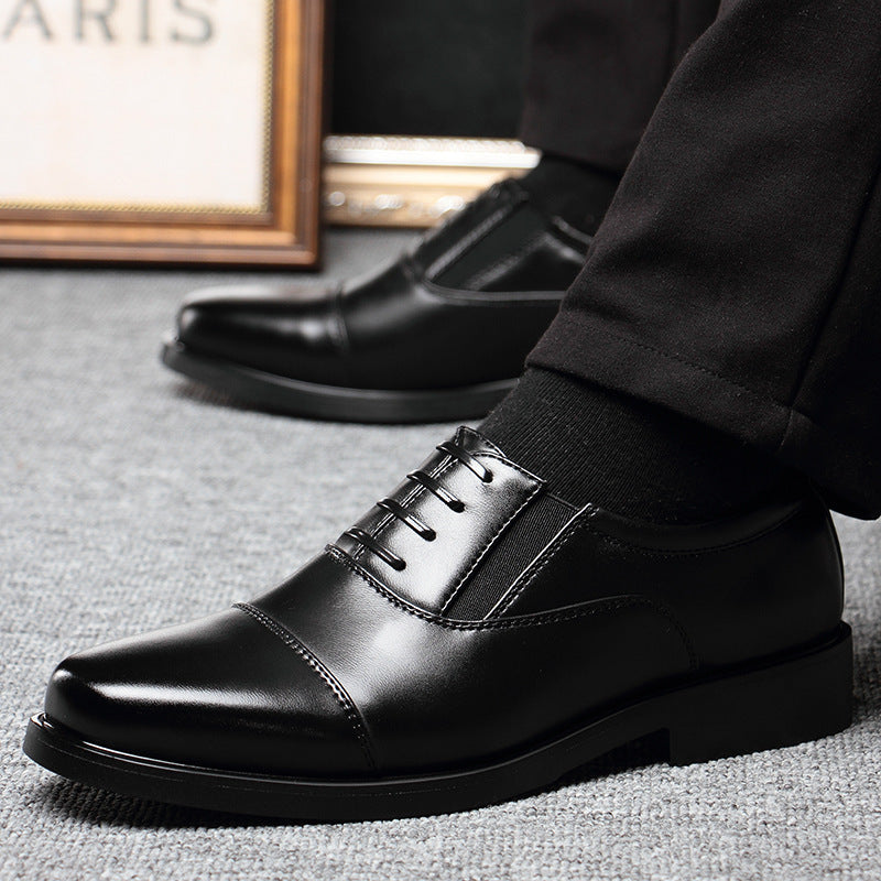Business formal men's three-pointed captain standard leather shoes, black security casual shoes