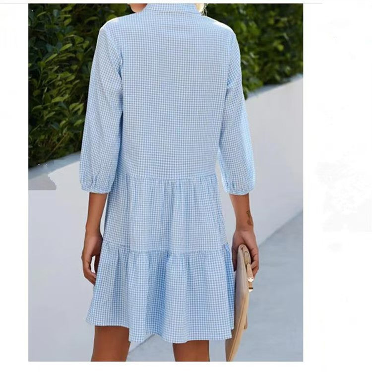 Chic  Style Plaid Stand Collar Sleeveless Open Front Loose Dress