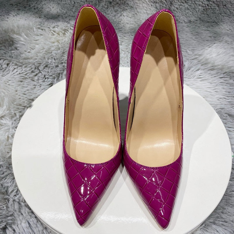 Tikicup Purple Croc-Effect Women Sexy Pattern Extremely High Heels Slip On Pointed Toe Stiletto Pumps Ladies Chic Party Shoes