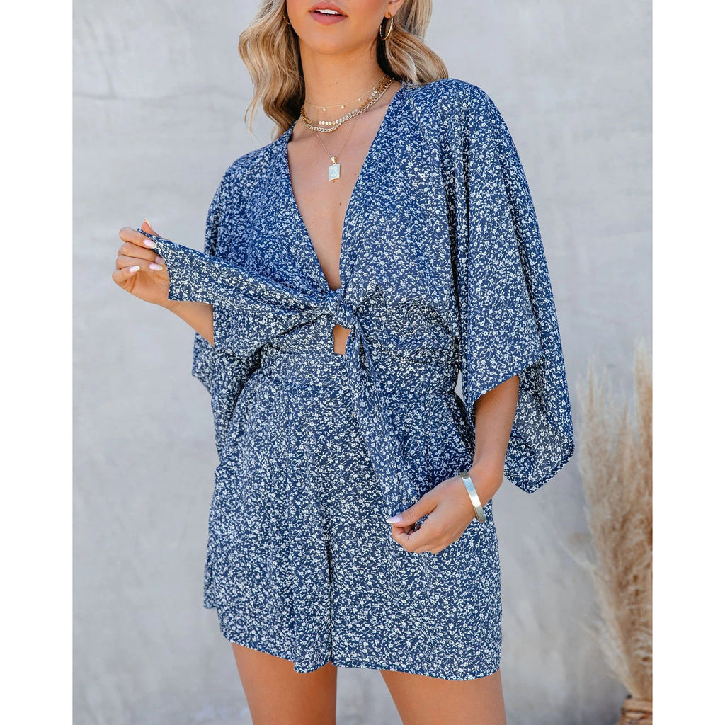 Sexy V-neck Tied Loose Jumpsuit Women's Home Resort Style One-piece Clothing