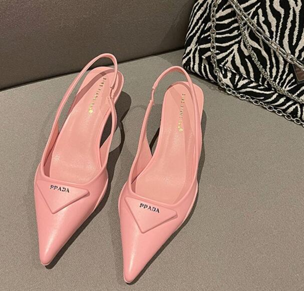 Spring Fashion Pointed Toe Backless Shallow Stiletto Sandals Korean Style Simple Pointed Cat Heel Fashion Women's Shoes