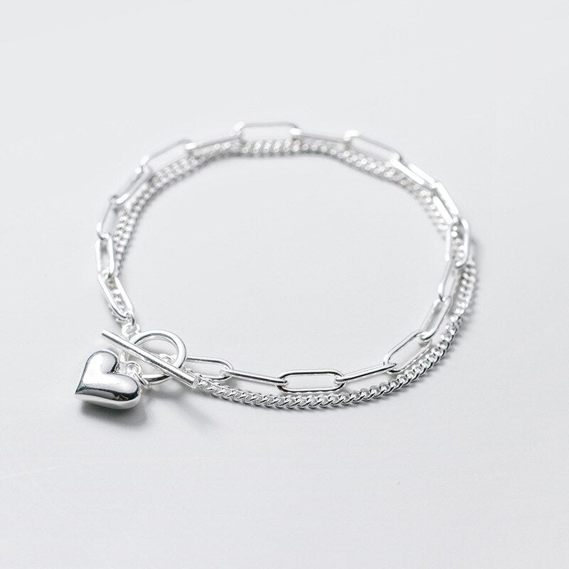 Colusiwei High-Quality 925 Sterling Silver Romantic Hearts Double Layer Chain Geometric Bracelet Bangle for Women Fine Jewelry