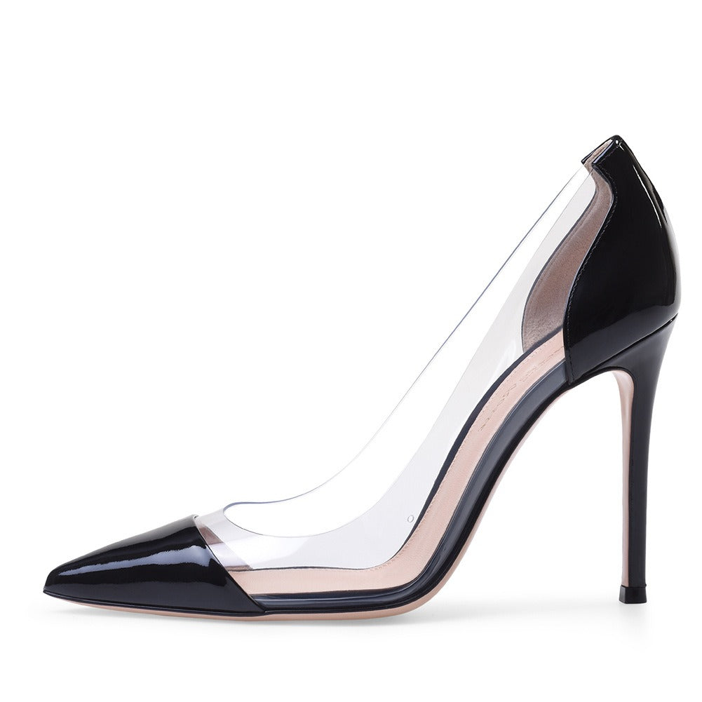 PVC Spliced Pointed High Heel Single Shoes Large Women's Shoes Fashion Shoes