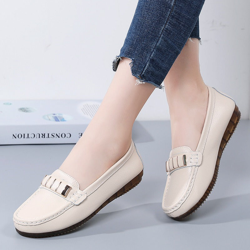 New Single Shoes In Spring And Autumn Women's Korean Flat Mother Shoes Cowhide Small Leather Shoes