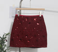 Sequined Red Pencil Skirt High Waist Slim A-Line Anti-See-Through Short Skirt