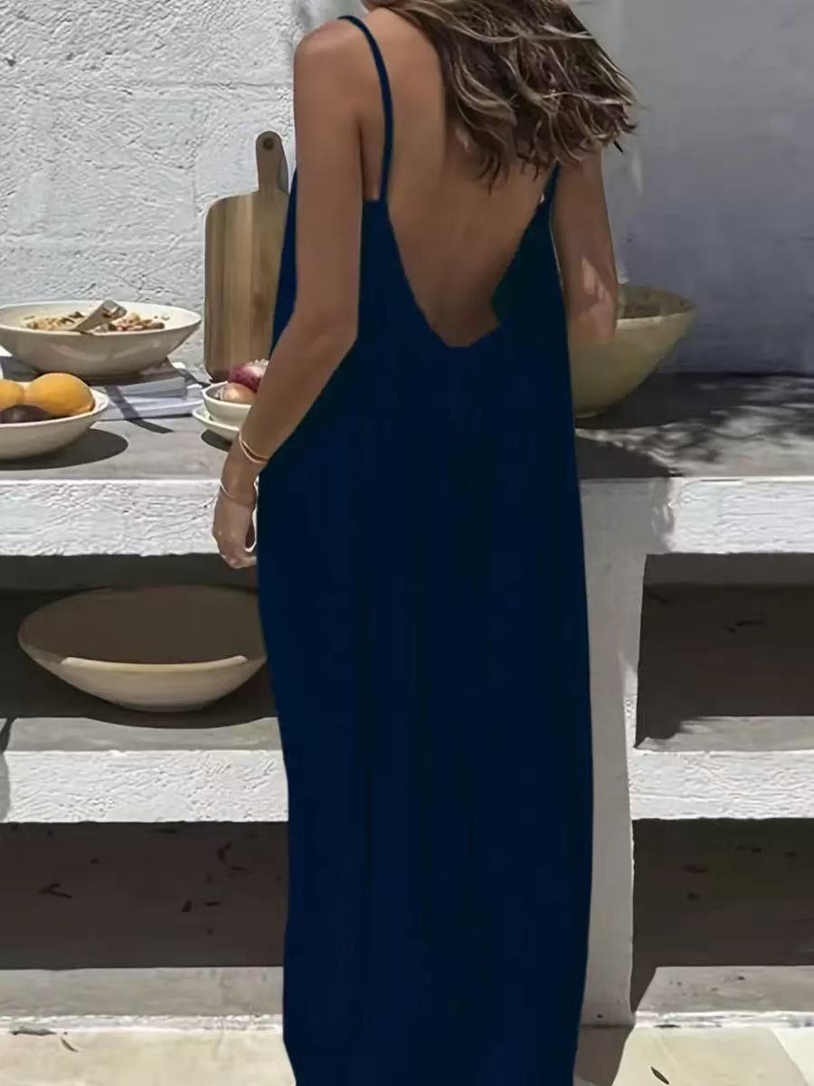 Vestido de Dormir Com Alça Solta Sem Costas Para Mulheres