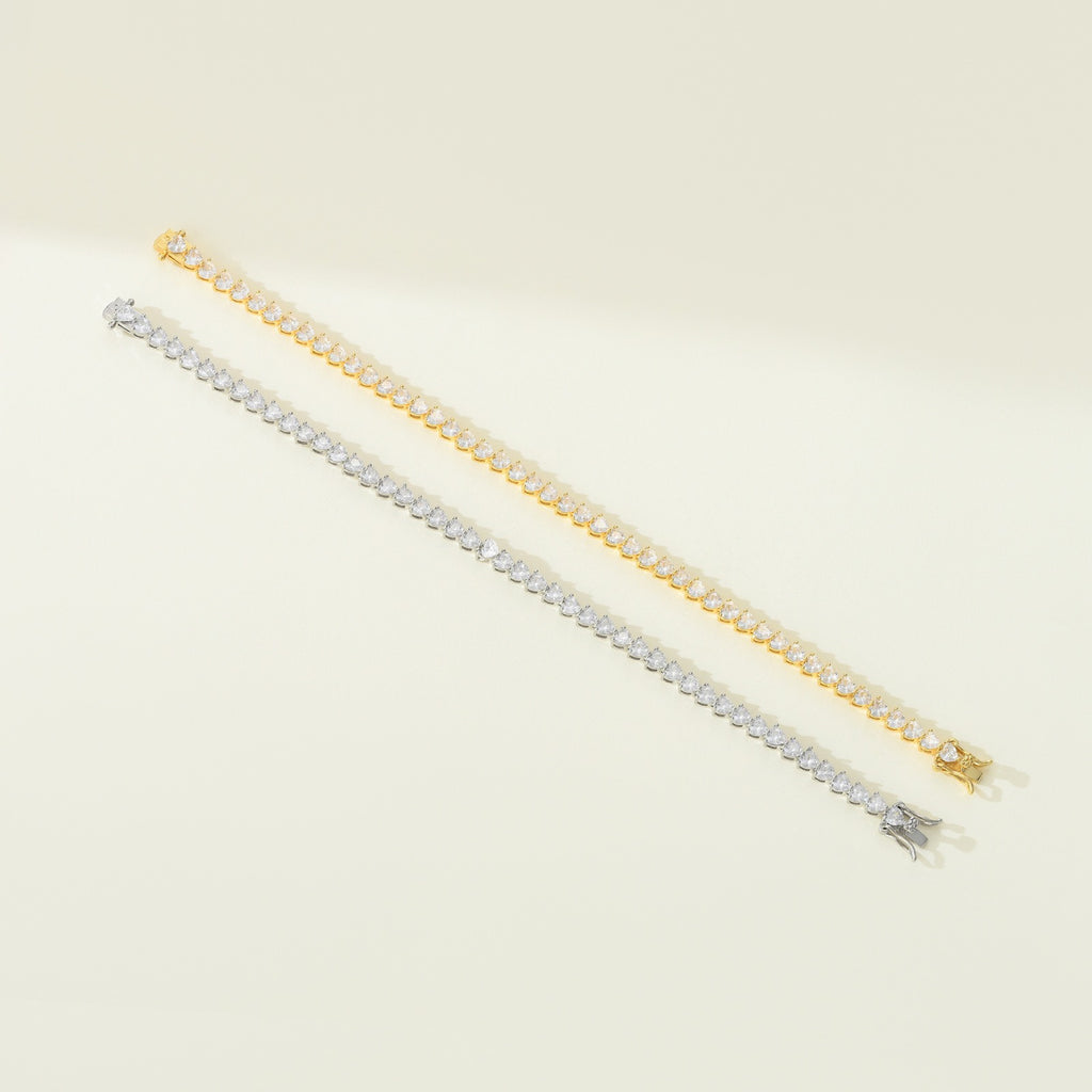 Women's 5mm three-prong heart-shaped tennis chain men's tennis bracelet hip-hop single-row chain jewelry batch