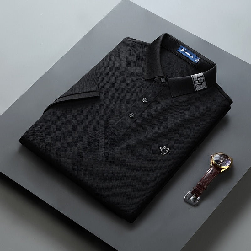 Men's Ice Silk Short-sleeved T-shirt with Lapel Collar for Summer, Business Casual Men's Wear, Father's Day Gift