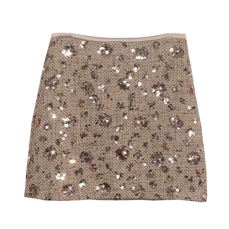 Sequined Red Pencil Skirt High Waist Slim A-Line Anti-See-Through Short Skirt