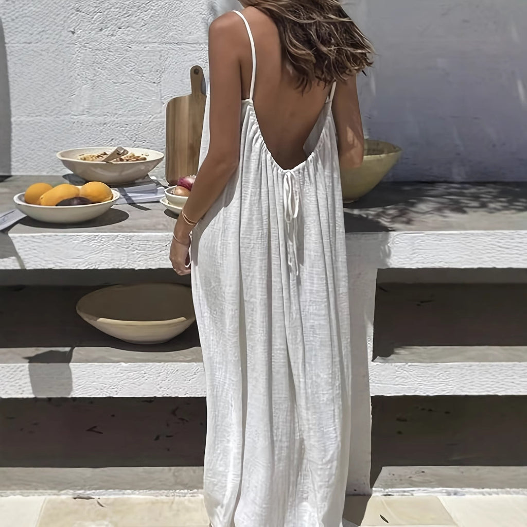 Vestido de Dormir Com Alça Solta Sem Costas Para Mulheres
