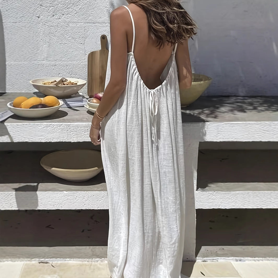 Vestido de Dormir Com Alça Solta Sem Costas Para Mulheres
