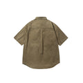 Men's retro washed distressed patch pocket loose workwear shirt