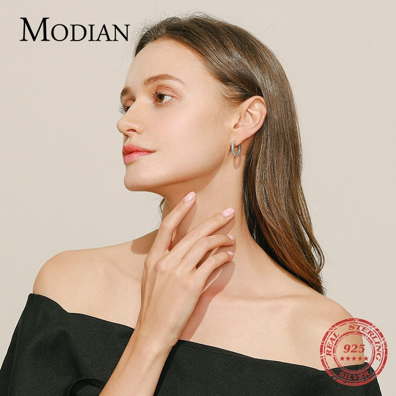 MODIAN Heart To Heart Ear Buckle Pure 925 Sterling Silver Vintage Turquoise Hoop Earrings For Women & Girls Fine Jewelry Gifts