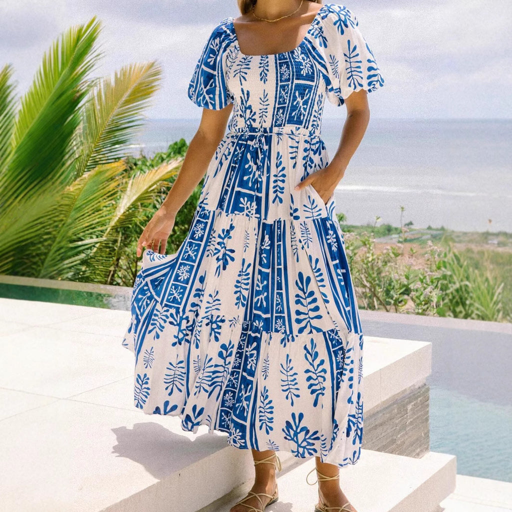One Shoulder Multi-Way Pocket Maxi Dress with Flared Skirt