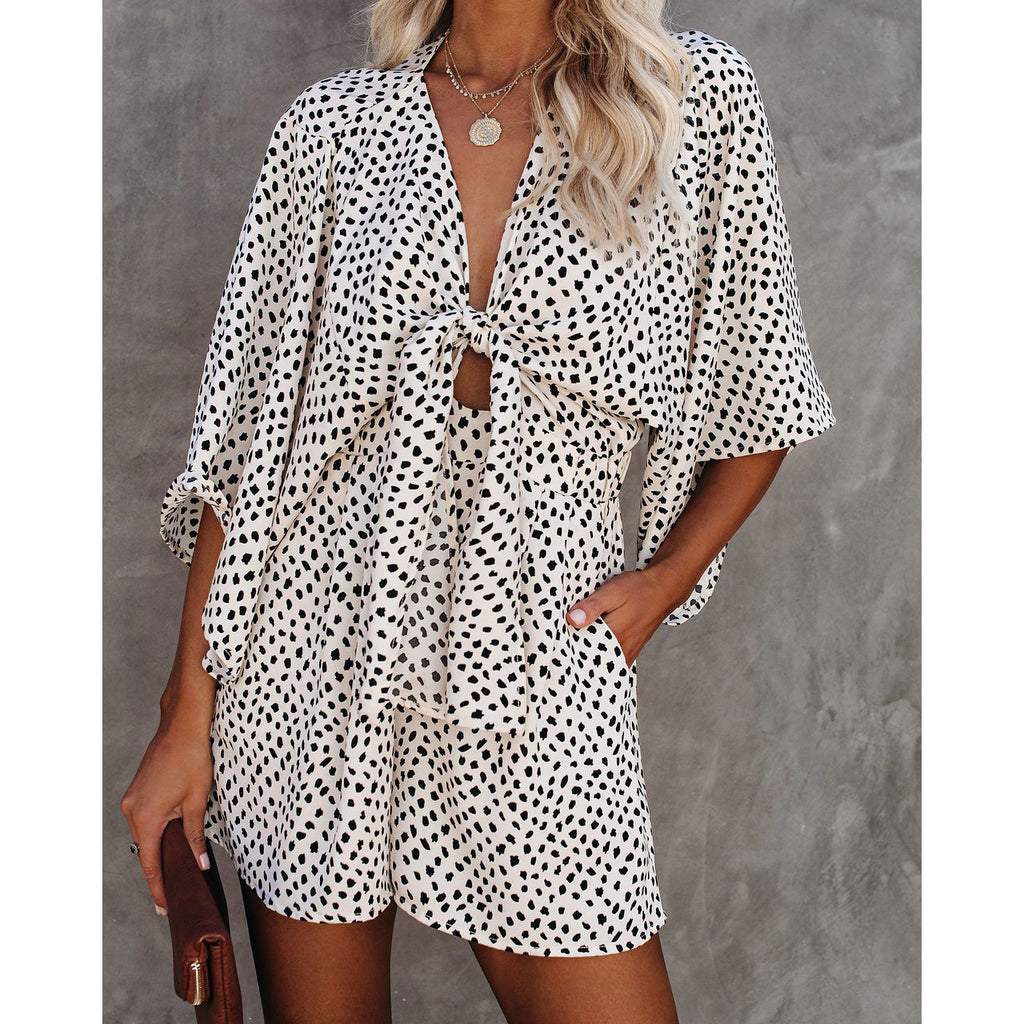 Sexy V-neck Tied Loose Jumpsuit Women's Home Resort Style One-piece Clothing