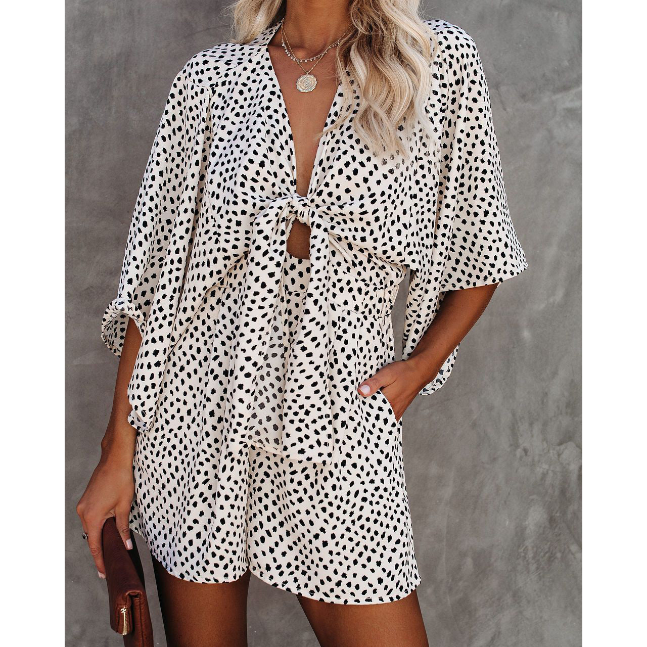 Sexy V-neck Tied Loose Jumpsuit Women's Home Resort Style One-piece Clothing