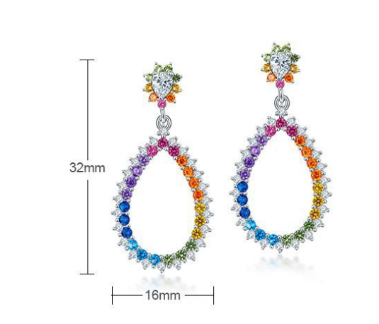 Colorful Nano Colored Zirconia Earrings for Women S925 Silver Full Set Colorful Treasure Long Earrings