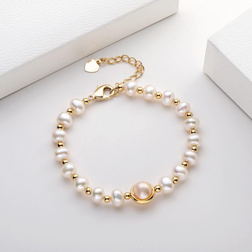 Small Design Luxury and Premium 14K Gold Wrapped Pearl Bracelet Women's Natural Freshwater Pearl Jewelry