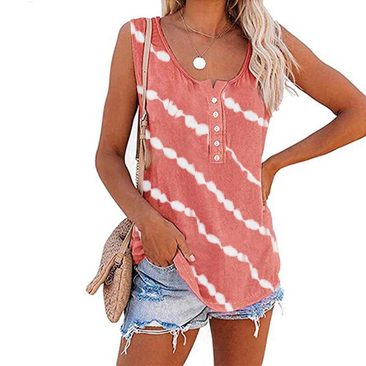 T-shirt women new summer comfortable leisure inclined stripe T-shirt sleeveless collar buttons stripe tshirt MYJ168128