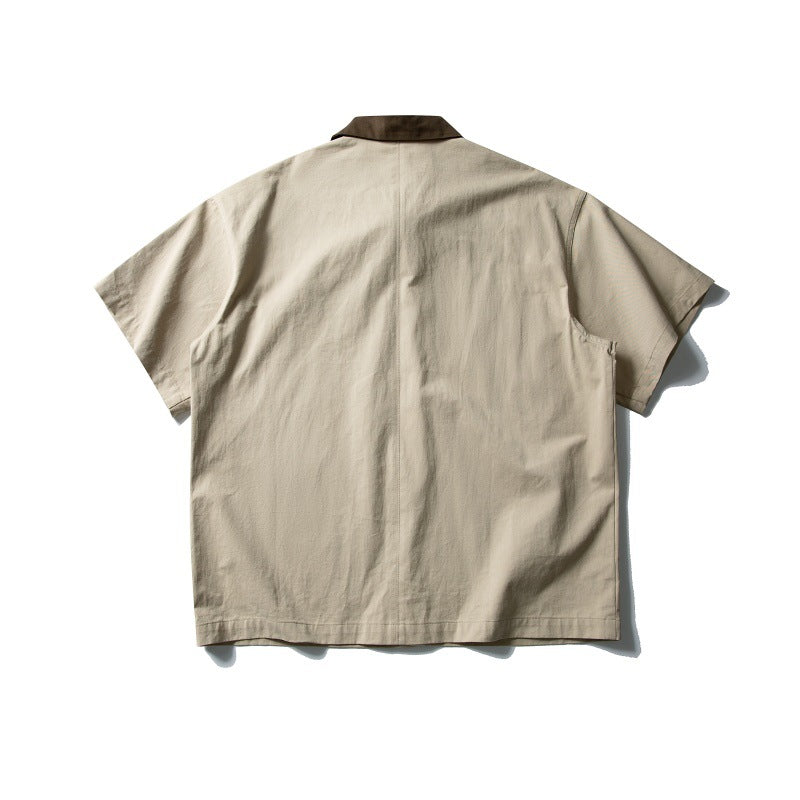 Color collision deconstruction splicing loose workwear shirt for men