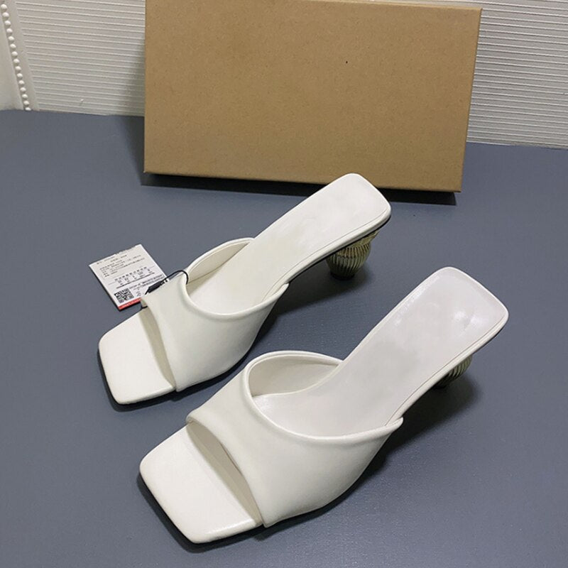 Summer New Women's Shoes Square Toe Open Toe Mid-Heel Patent Leather Sandals Shaped Thick Heel High-Heeled Slippers Designer Shoes